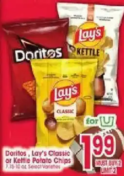 Jewel-Osco Doritos, Lay's Classic or Kettle Potato Chips offer