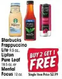 Jewel-Osco Starbucks Frappuccino, Lipton Pure Leaf or Mental Focus offer