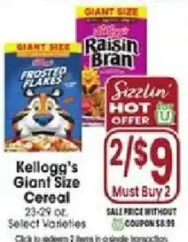 Jewel-Osco Kellogg's Giant Size Cereal offer