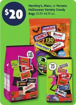 Family Dollar Hershey's, Mars, or Ferrero Halloween Variety Candy Bags offer