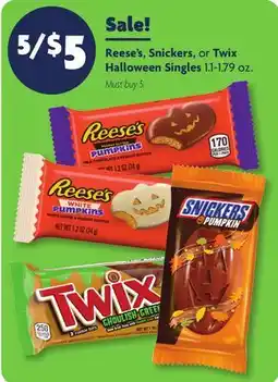 Family Dollar Reese's, Snickers, or Twix Halloween Singles offer