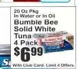 Key Food Bumble Bee Solid White Tuna 4 Pack offer