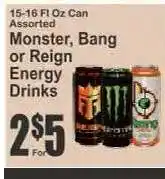 Key Food Monster, Bang or Reign Energy Drinks offer