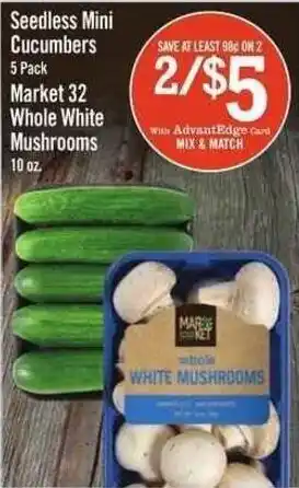 Market 32 whole white mushrooms