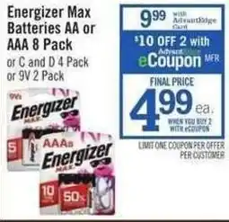 Price Chopper Energizer Max Batteries AA or AAA offer