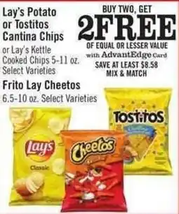 Price Chopper Lay's Potato or Tostitos Cantina Chips or Lay's Kettle Cooked Chips Select Varieties offer