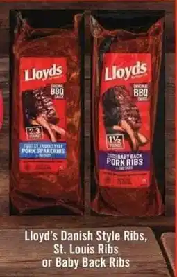 Price Chopper Lloyd's Danish Style Ribs, St. Louis Ribs or Baby Back Ribs offer
