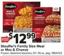 Giant Food Stouffer's Family Size Meal or Mac & Cheese offer