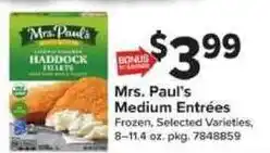 Giant Food Mrs. Paul's medium entrées offer