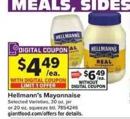 Giant Food Hellmann's Mayonnaise offer