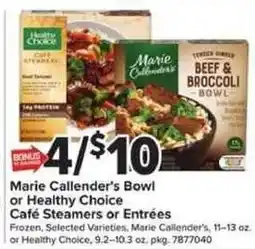 Giant Food Marie Callender's Bowl or Healthy Choice Café Steamers or Entrées offer