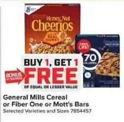 Giant Food General Mills Cereal or Fiber One or Mott's Bars offer