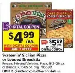 Giant Food Screamin' Sicilian Pizza or Loaded Breadstix offer