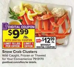 Giant Food Snow Crab Clusters offer