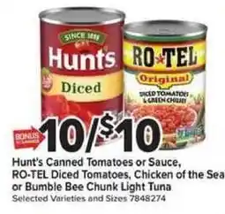 Giant Food Hunt's Canned Tomatoes or Sauce, RO-TEL Diced Tomatoes offer