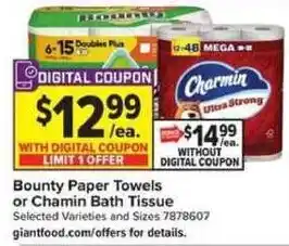 Bounty Paper Towels or Charmin Bath Tissue