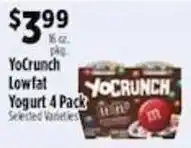 Pioneer Supermarkets Yocrunch lowfat yogurt 4 pack offer