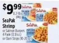 Pioneer Supermarkets Sea Pak Shrimp or Salmon Burgers or Clam Strips offer