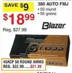 Dunham's Sports Blazer Brass 380 Auto FMJ offer