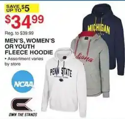 Dunham's Sports Ncaa men's, women's or youth fleece hoodie offer
