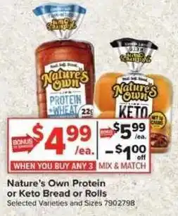 Giant Food Nature's Own Protein or Keto Bread or Rolls offer
