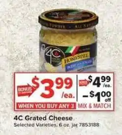 Giant Food 4C Grated Cheese offer
