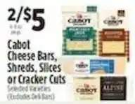 Pioneer Supermarkets Cabot Cheese Bars, Shreds, Slices or Cracker Cuts offer