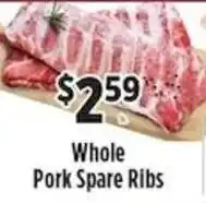 Pioneer Supermarkets Whole Pork Spare Ribs offer