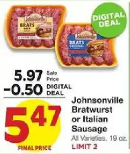 United Supermarkets Johnsonville Bratwurst or Italian Sausage offer