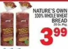C Town Nature's Own 100% Whole Wheat Bread offer