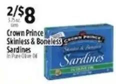 Pioneer Supermarkets Crown Prince skinless & boneless sardines offer