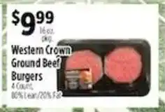 Pioneer Supermarkets Western Crown ground beef burgers offer