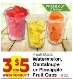 United Supermarkets Fresh Made Watermelon, Cantaloupe or Pineapple Fruit Cups offer