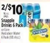 Pioneer Supermarkets Snapple Drinks 6 Pack or Core Hydration Water 6 Pack offer