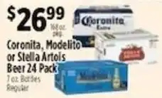 Pioneer Supermarkets Coronita, Modelito or Stella Artois Beer 24 Pack offer