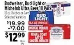 Pioneer Supermarkets Budweiser, Bud Light or Michelob Ultra Beer offer
