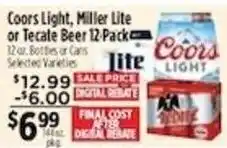 Pioneer Supermarkets Coors Light, Miller Lite or Tecate Beer offer