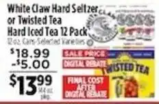 Pioneer Supermarkets White Claw Hard Seltzer or Twisted Tea Hard Iced Tea offer