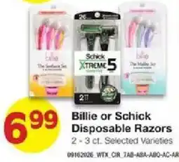 United Supermarkets Billie or Schick Disposable Razors offer