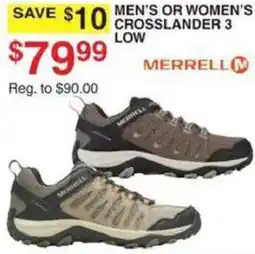 Dunham's Sports Merrell men's or women's crosslander 3 low offer