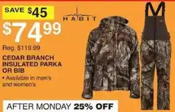 Dunham's Sports Habit cedar branch insulated parka or bib offer