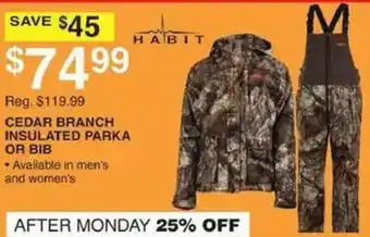 Habit cedar branch insulated parka or bib
