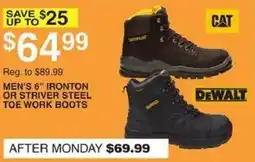 Dunham's Sports Cat Men's 6" Ironton or Striver Steel Toe Work Boots offer