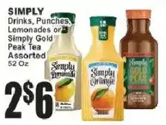 Key Food Simply Drinks, Punches, Lemonades or Simply Gold Peak Tea Assorted offer