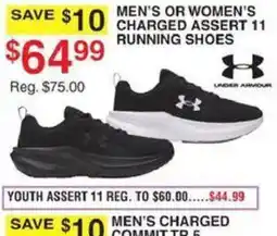 Dunham's Sports Under Armour men's or women's charged assert 11 running shoes offer