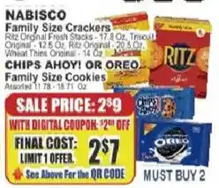 Food Universe Nabisco family size crackers or chips ahoy or oreo family size cookies offer