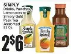 Food Universe Simply Drinks, Punches, Lemonades or Simply Gold Peak Tea Assorted offer