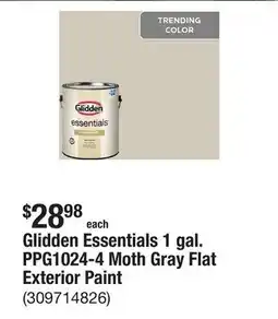The Home Depot Glidden Essentials 1 gal. PPG1024-4 Moth Gray Flat Exterior Paint offer