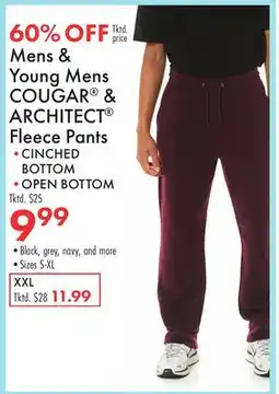 Boscov's Mens & Young Mens COUGAR & ARCHITECT Fleece Pants offer
