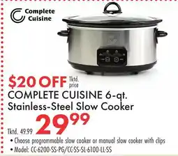 Boscov's COMPLETE CUISINE 6-qt. Stainless-Steel Slow Cooker offer